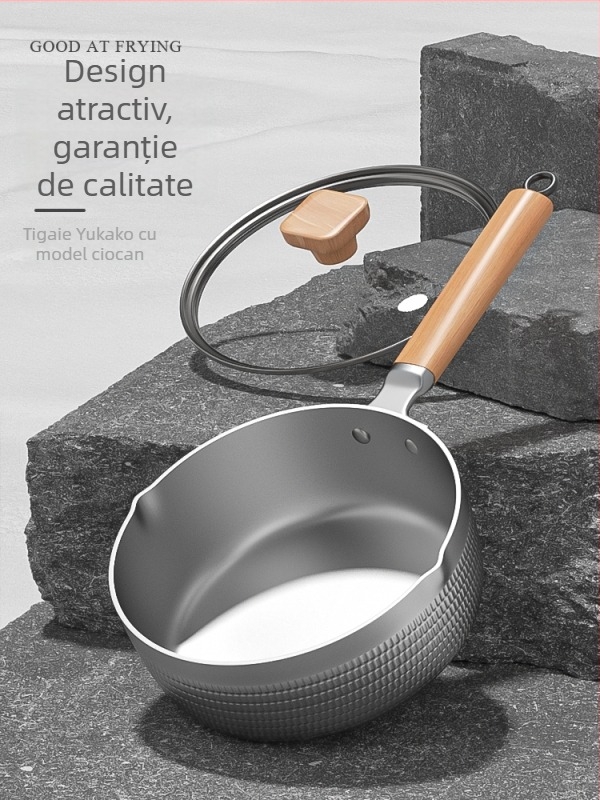 Oală antiaderentă în stil japonez, pentru aragaz, potrivită pentru o singură persoană, pentru tăiței, supă și lapte.
