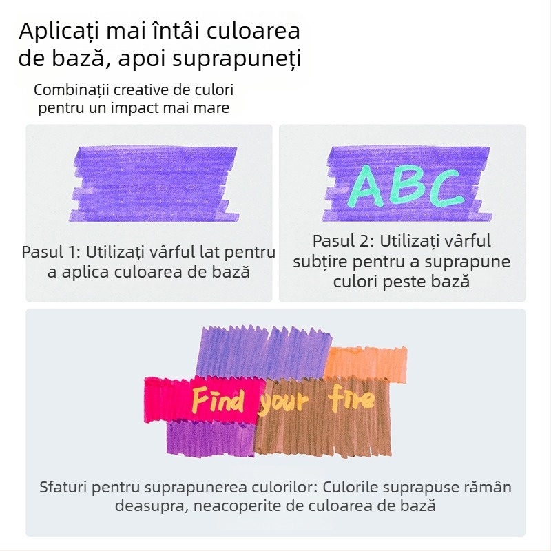 Marker dublu vârf cu culori suprapuse, protecție pentru ochi, pentru elevi, capacitate mare, uscare rapidă