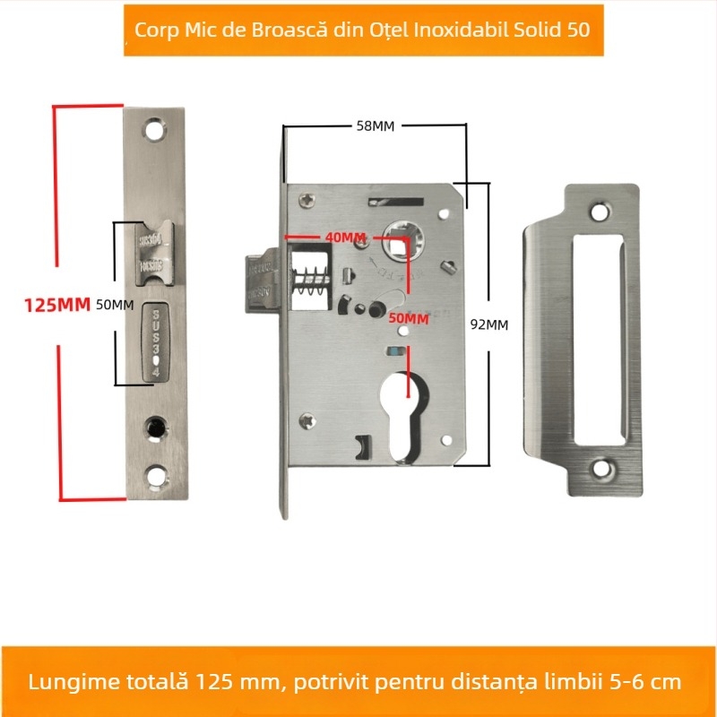 Corp de închidere din oțel inoxidabil, mic 50, multifuncțional, cu ridicare inversă, pentru uși de cameră și uși din lemn, universal