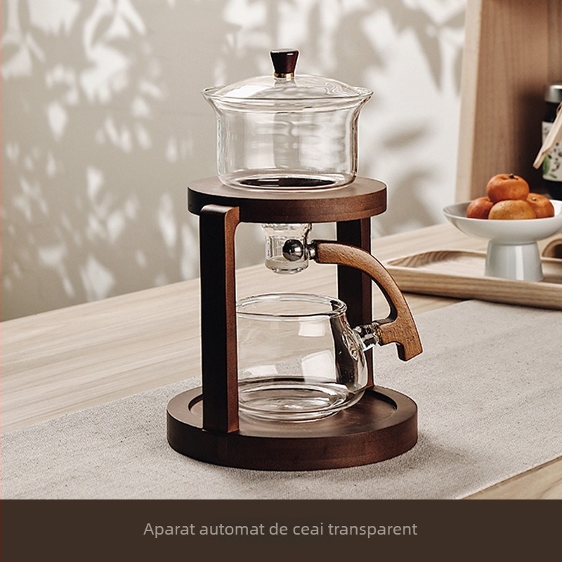 Set de ceai din sticlă, automat, pentru birou și casă, cu tavă din lemn, pentru 3–5 persoane