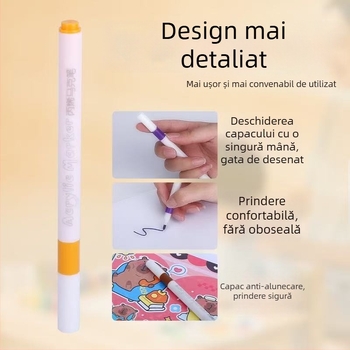 Markeri acrili pe bază de apă pentru elevi din învățământul primar, opaci, colorati, care pot fi suprapuse.