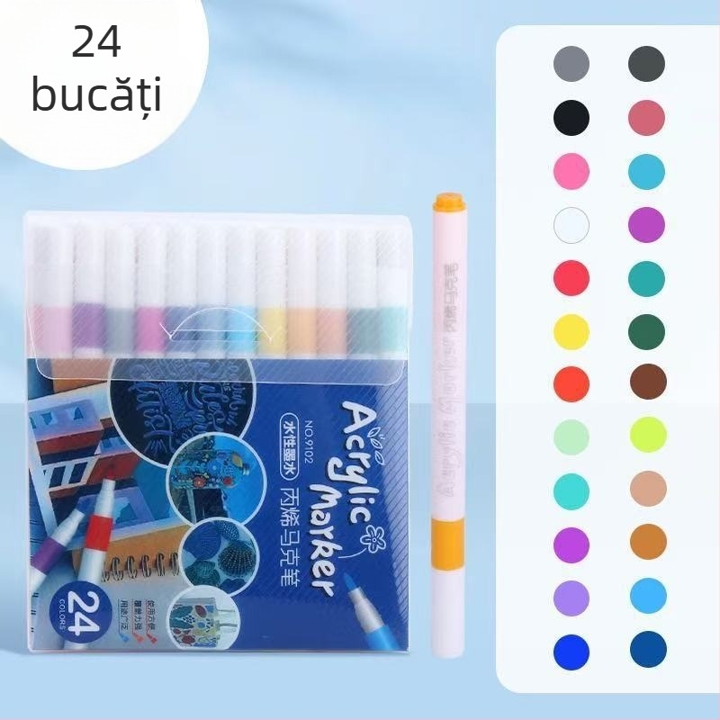 Markeri acrili pe bază de apă pentru elevi din învățământul primar, opaci, colorati, care pot fi suprapuse.