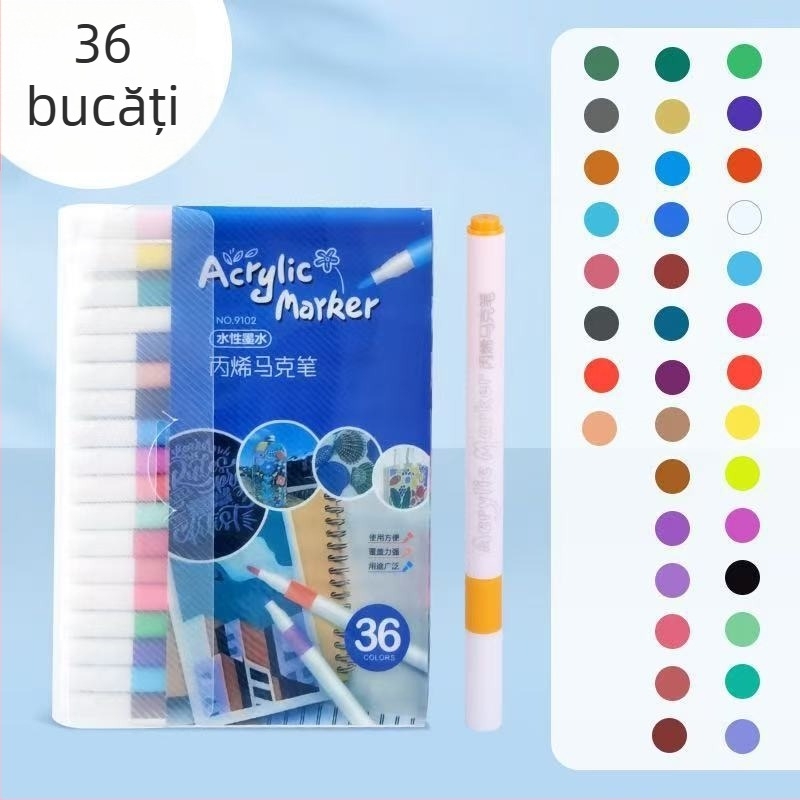 Markeri acrili pe bază de apă pentru elevi din învățământul primar, opaci, colorati, care pot fi suprapuse.