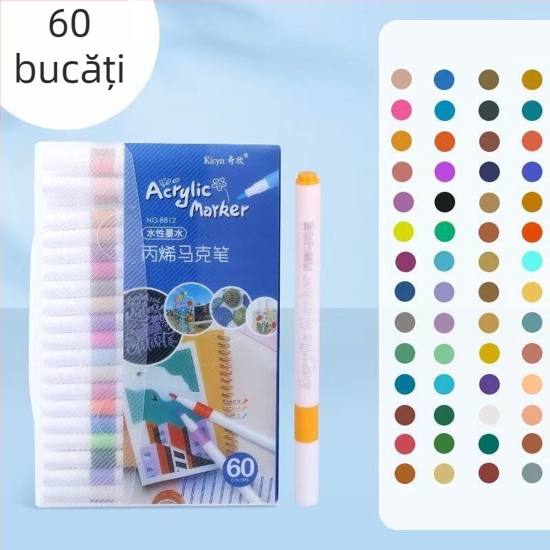 Markeri acrili pe bază de apă pentru elevi din învățământul primar, opaci, colorati, care pot fi suprapuse.