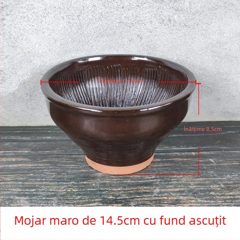 Mojar din lut cu pistil, extra-large, pentru uz casnic; potrivit pentru măcinarea usturoiului, ardeilor iuți, ceaiului și pastelor de orez