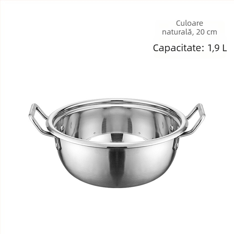 Oală de ramen coreeană, cu două mânere, din oțel inoxidabil, pentru uz casnic