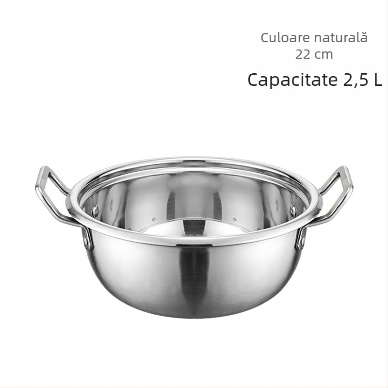 Oală de ramen coreeană, cu două mânere, din oțel inoxidabil, pentru uz casnic