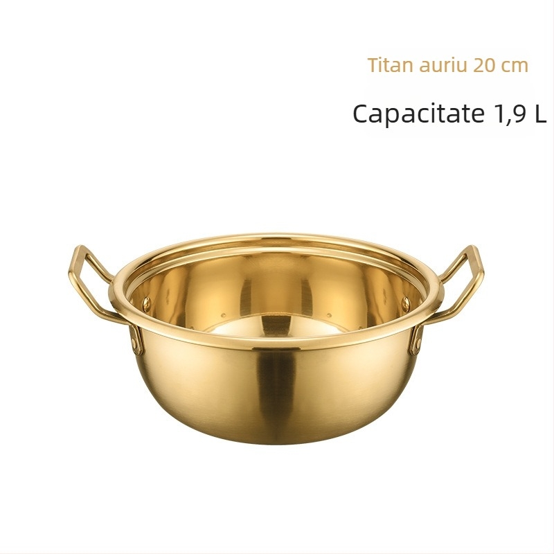 Oală de ramen coreeană, cu două mânere, din oțel inoxidabil, pentru uz casnic