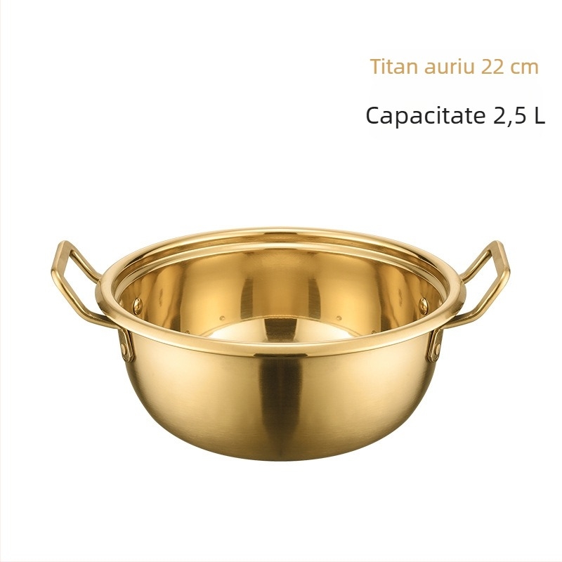 Oală de ramen coreeană, cu două mânere, din oțel inoxidabil, pentru uz casnic