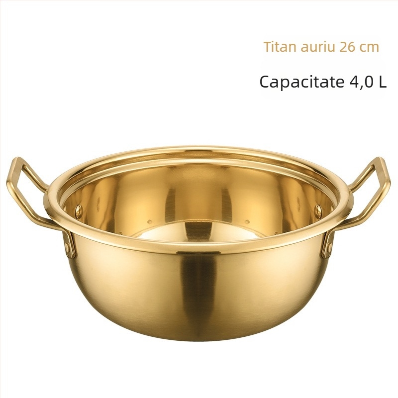 Oală de ramen coreeană, cu două mânere, din oțel inoxidabil, pentru uz casnic