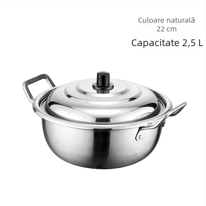 Oală de ramen coreeană, cu două mânere, din oțel inoxidabil, pentru uz casnic