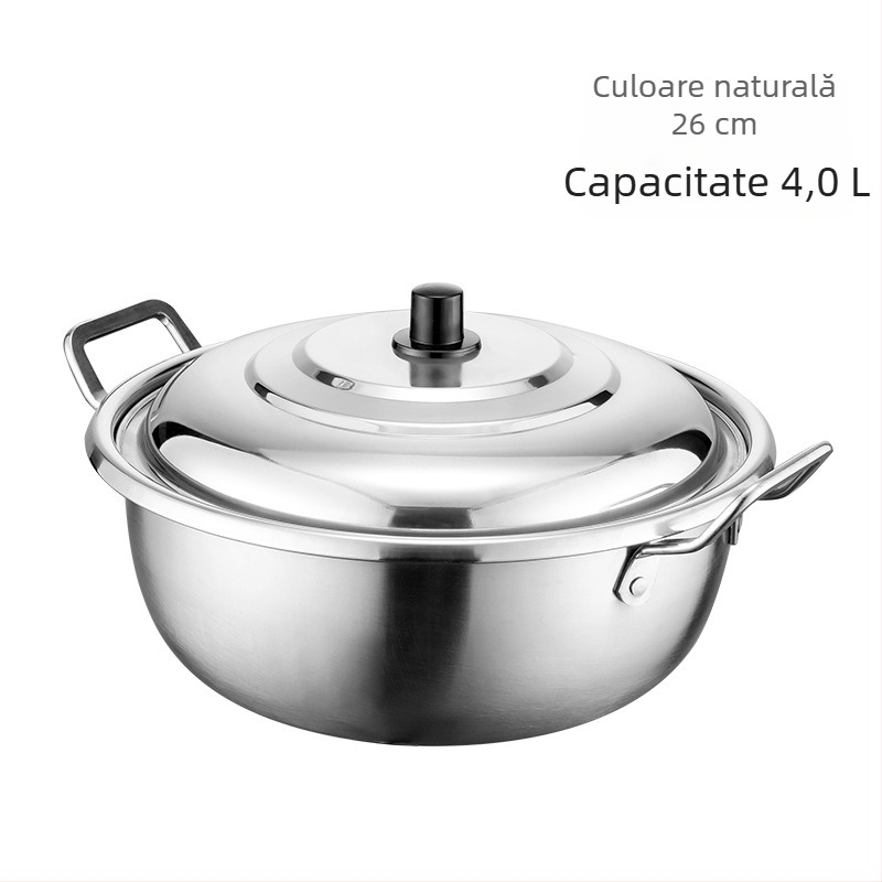Oală de ramen coreeană, cu două mânere, din oțel inoxidabil, pentru uz casnic