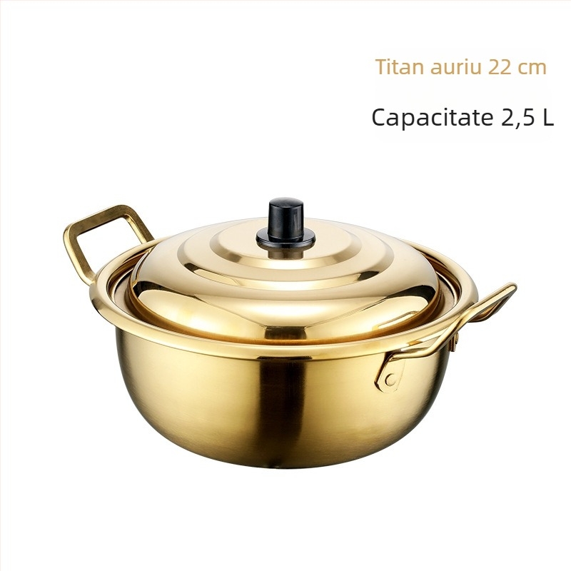 Oală de ramen coreeană, cu două mânere, din oțel inoxidabil, pentru uz casnic