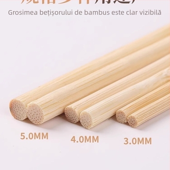 Bețișoare de bambus pentru model arhitectural DIY, lemn masiv, bețe mici rotunde subțiri