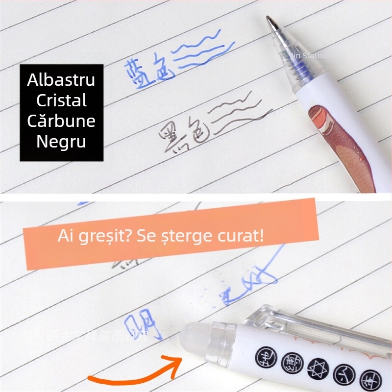 Refill de pix ștergător cu mecanism de apăsare, albastru cristal și negru cărbune, 20/50 bucăți, MoEasy refill ștergător pentru elevi din învățământ primar