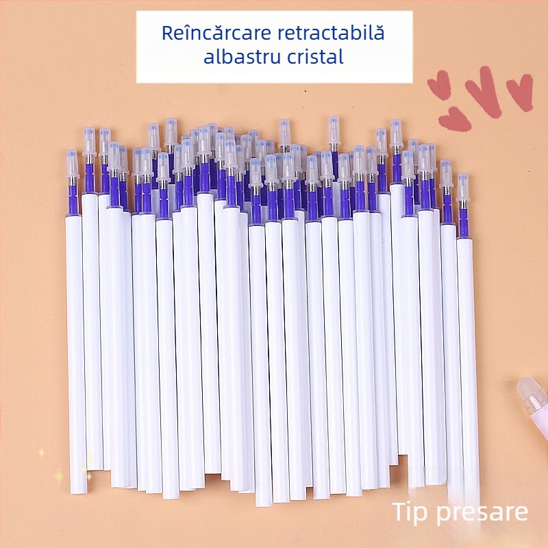 Refill de pix ștergător cu mecanism de apăsare, albastru cristal și negru cărbune, 20/50 bucăți, MoEasy refill ștergător pentru elevi din învățământ primar