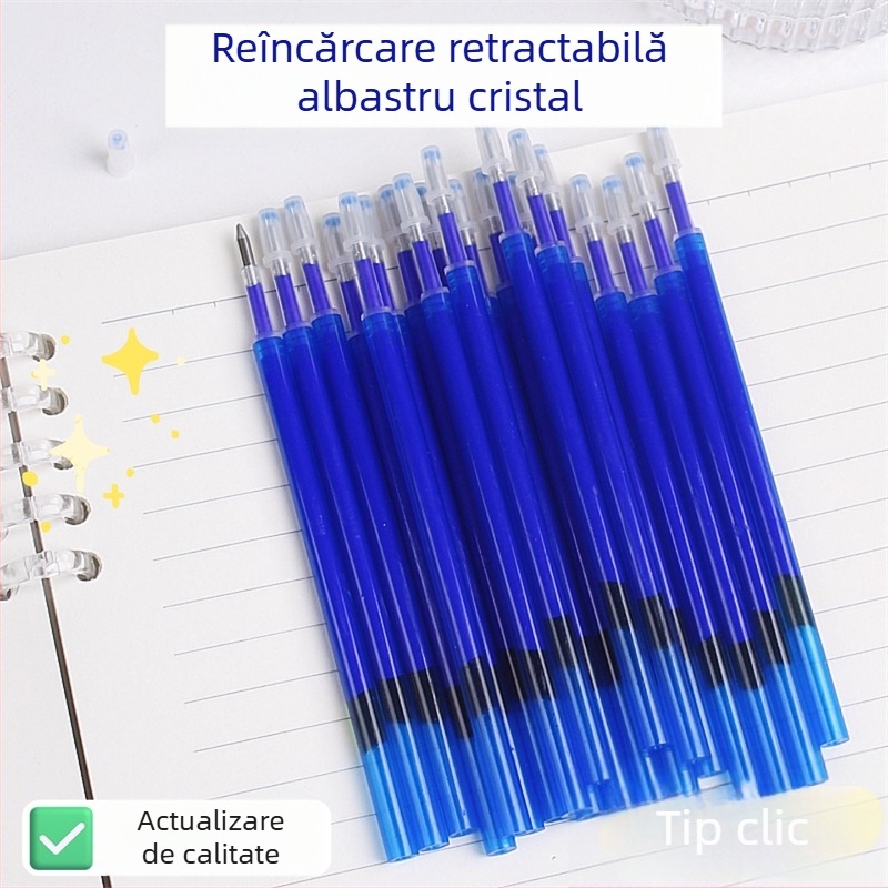 Refill de pix ștergător cu mecanism de apăsare, albastru cristal și negru cărbune, 20/50 bucăți, MoEasy refill ștergător pentru elevi din învățământ primar