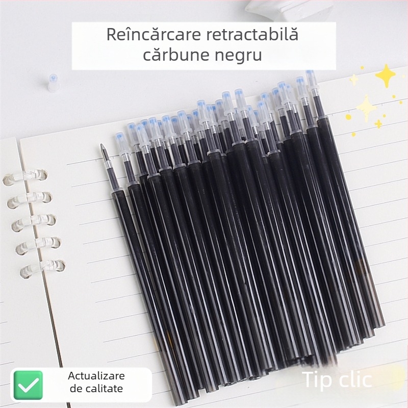 Refill de pix ștergător cu mecanism de apăsare, albastru cristal și negru cărbune, 20/50 bucăți, MoEasy refill ștergător pentru elevi din învățământ primar
