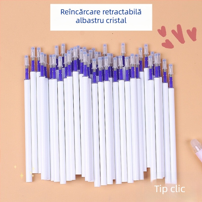 Refill de pix ștergător cu mecanism de apăsare, albastru cristal și negru cărbune, 20/50 bucăți, MoEasy refill ștergător pentru elevi din învățământ primar