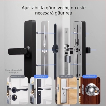 Încuietoare biometrică pentru ușă de interior din lemn, fără găuri de montaj, pentru case, apartamente și locații de cazare, cu parolă și funcție smart
