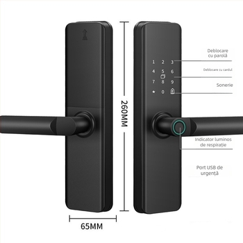 Încuietoare biometrică pentru ușă de interior din lemn, fără găuri de montaj, pentru case, apartamente și locații de cazare, cu parolă și funcție smart
