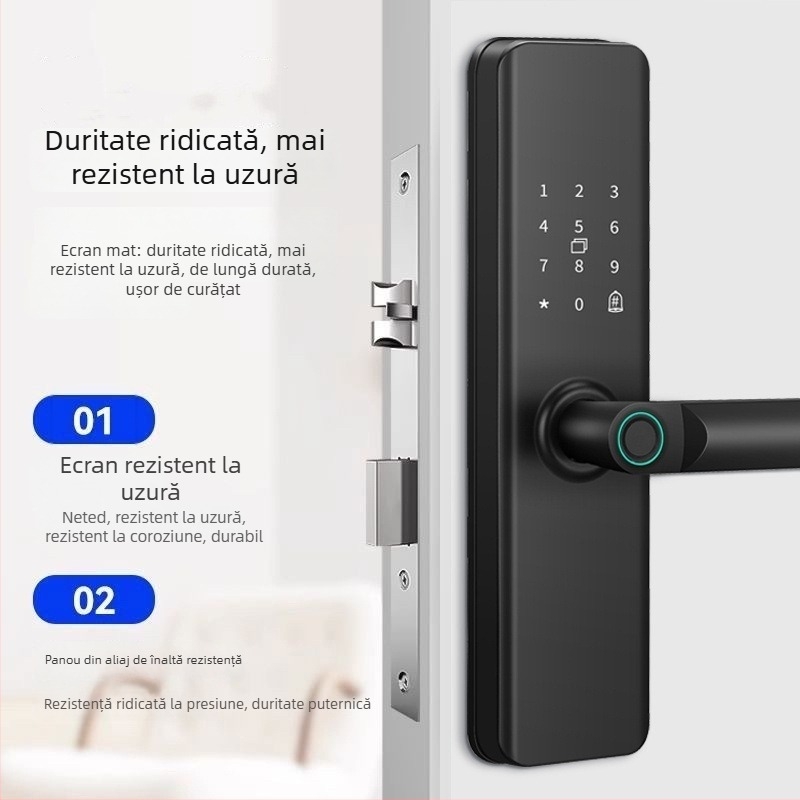 Încuietoare biometrică pentru ușă de interior din lemn, fără găuri de montaj, pentru case, apartamente și locații de cazare, cu parolă și funcție smart