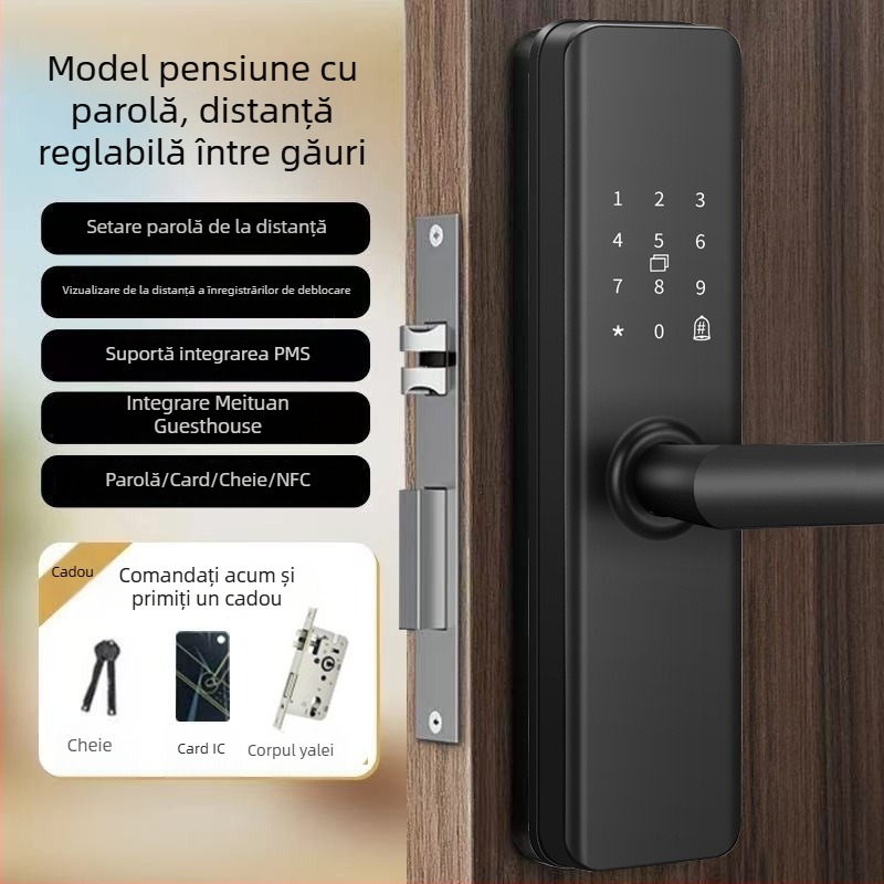 Încuietoare biometrică pentru ușă de interior din lemn, fără găuri de montaj, pentru case, apartamente și locații de cazare, cu parolă și funcție smart