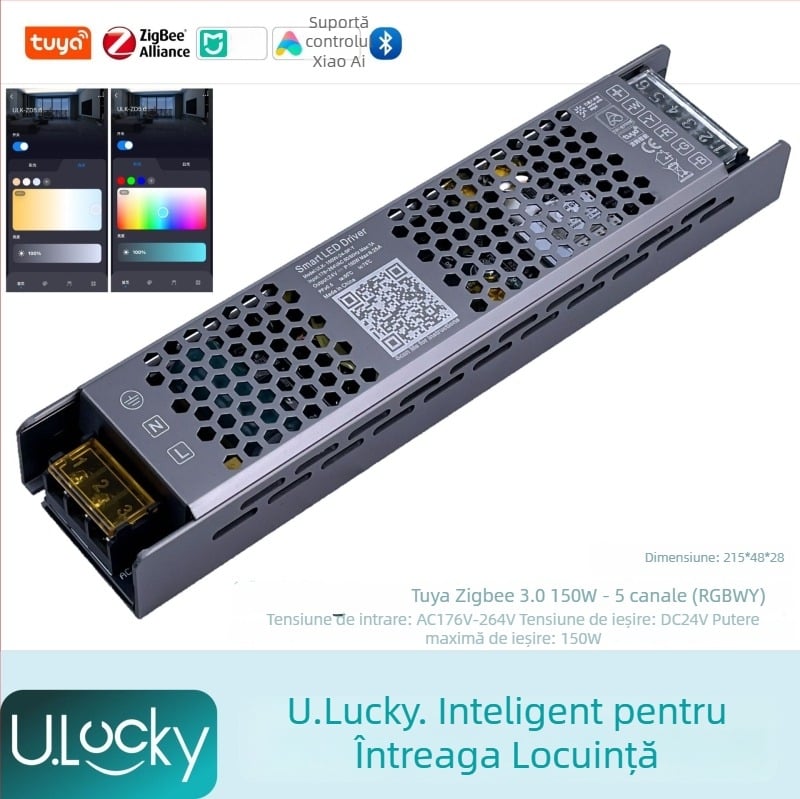 Controler LED pentru bandă cu 2 canale, transformator integrat de 220V și sursă de alimentare cu comutare, control prin aplicație