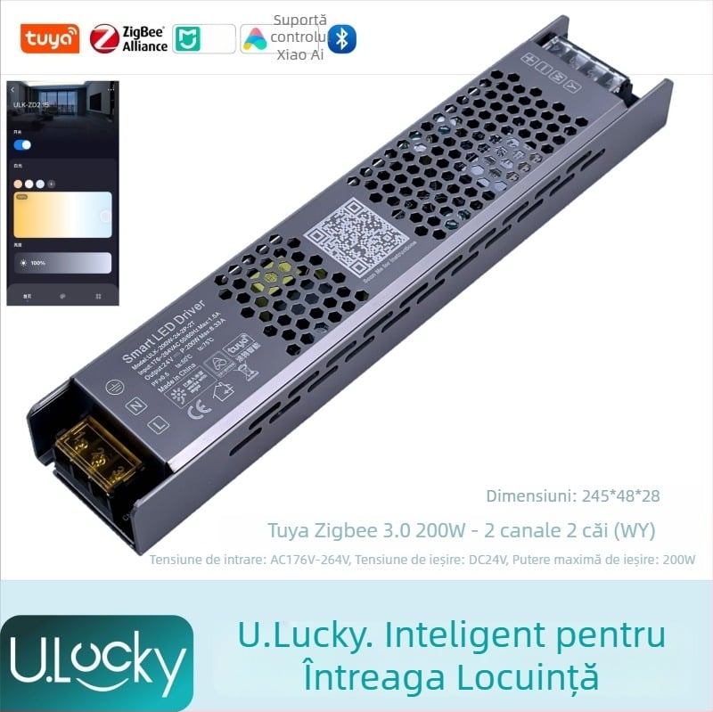 Controler LED pentru bandă cu 2 canale, transformator integrat de 220V și sursă de alimentare cu comutare, control prin aplicație