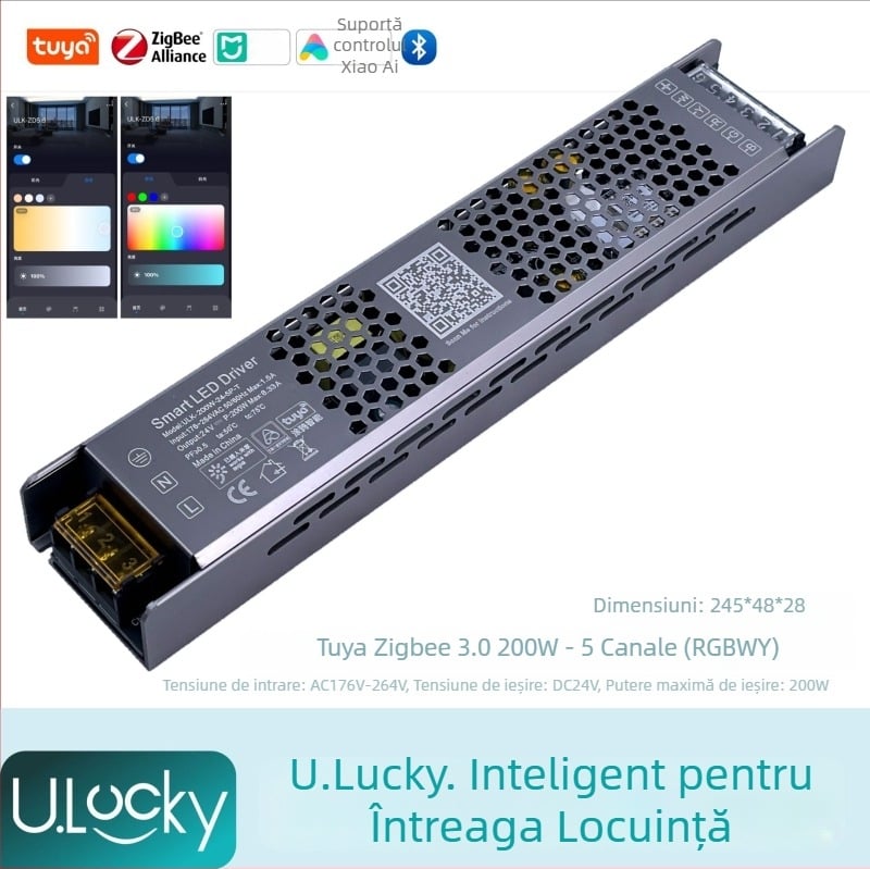 Controler LED pentru bandă cu 2 canale, transformator integrat de 220V și sursă de alimentare cu comutare, control prin aplicație