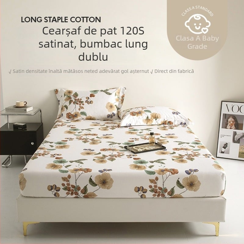 Cearșaf cu elastic din bumbac satinat, sigur pentru bebeluși, respirabil, imprimeu abstract-floral, din bumbac cu fibre lungi, un singur exemplar