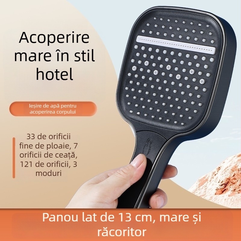 Set de duș cu cap de tip cascadă pătrat, fix în partea superioară și duș cu mâner, reglaj în trei trepte, ABS