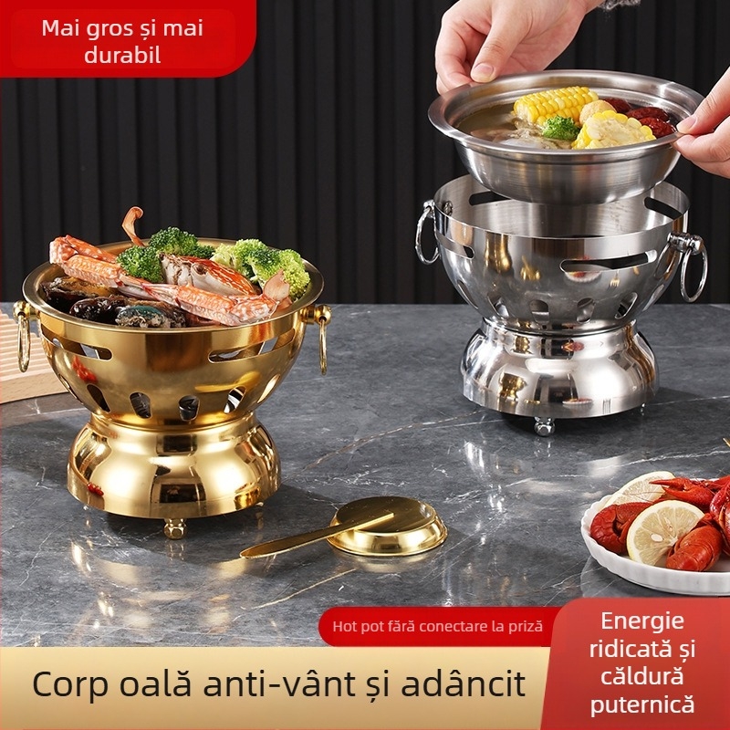 Oală mică din oțel inoxidabil 201, îngroșată, anti-vărsare, pentru o singură persoană, cu plită cu alcool