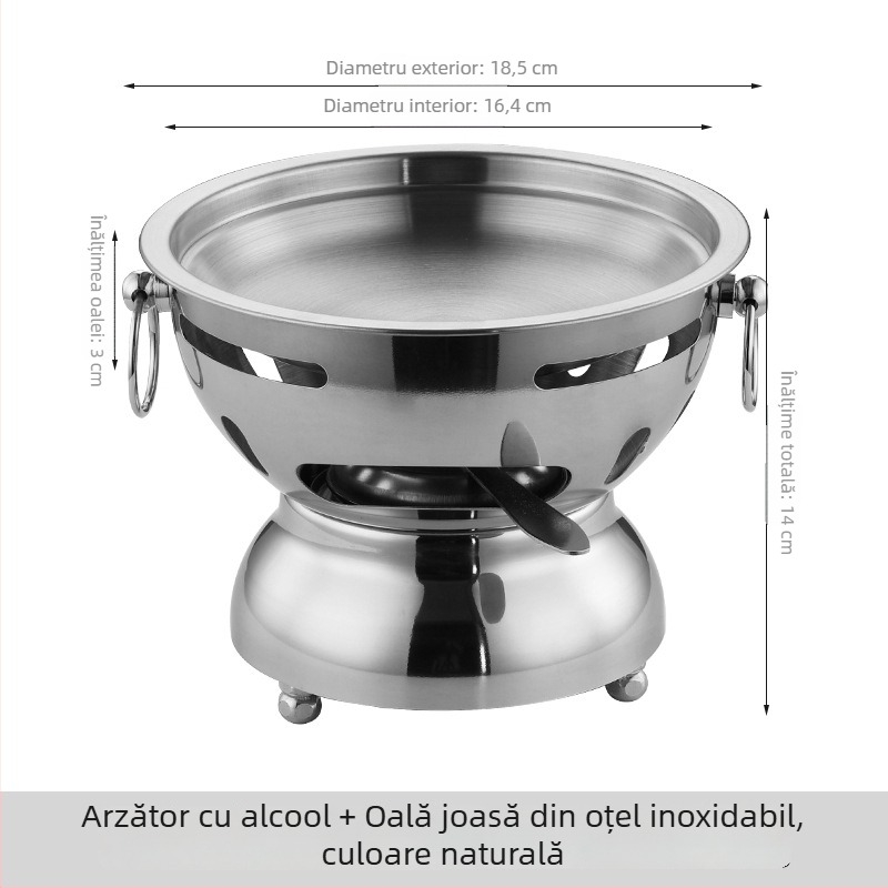Oală mică din oțel inoxidabil 201, îngroșată, anti-vărsare, pentru o singură persoană, cu plită cu alcool