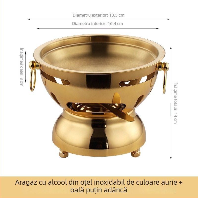 Oală mică din oțel inoxidabil 201, îngroșată, anti-vărsare, pentru o singură persoană, cu plită cu alcool