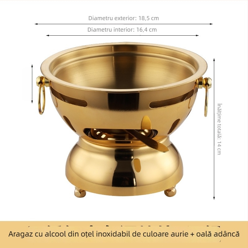 Oală mică din oțel inoxidabil 201, îngroșată, anti-vărsare, pentru o singură persoană, cu plită cu alcool