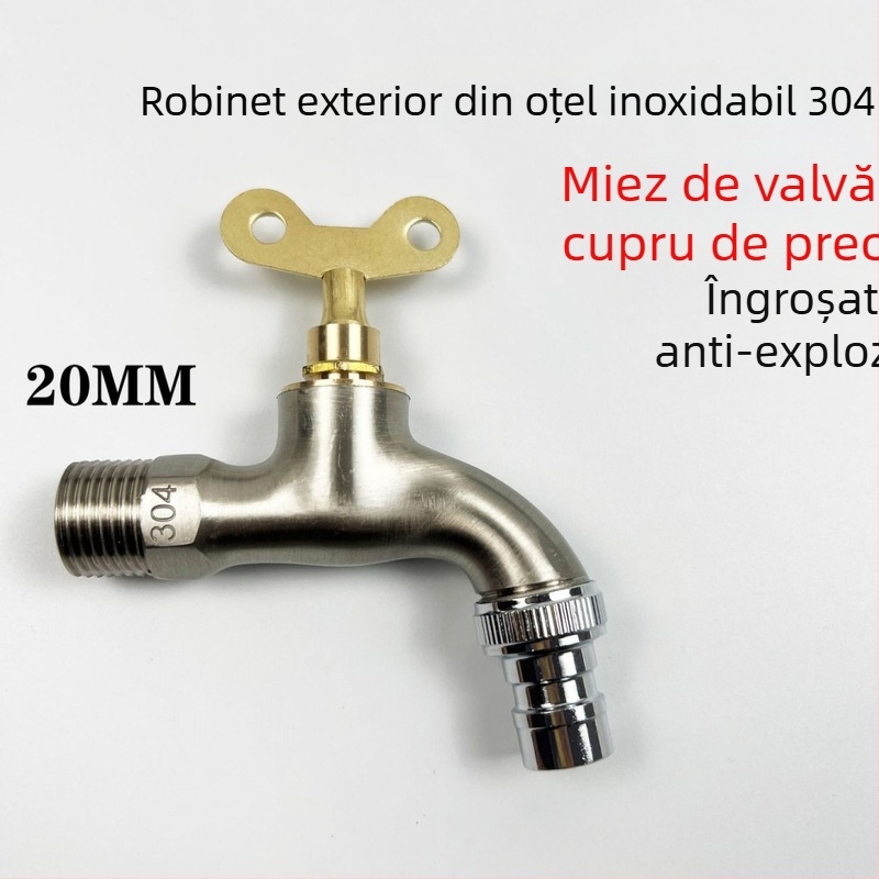 Robinet din oțel inoxidabil 304 cu lacăt și cheie – montat pe perete, exterior, apă rece pentru chiuveta mop și mașina de spălat