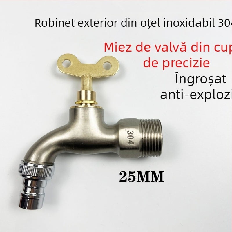 Robinet din oțel inoxidabil 304 cu lacăt și cheie – montat pe perete, exterior, apă rece pentru chiuveta mop și mașina de spălat
