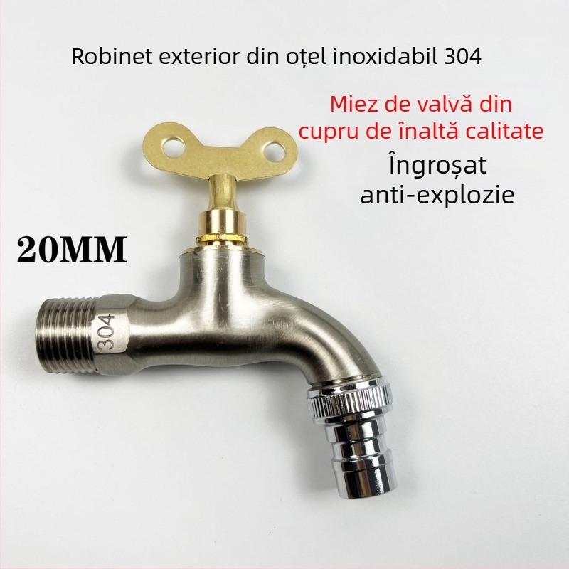 Robinet din oțel inoxidabil 304 cu lacăt și cheie – montat pe perete, exterior, apă rece pentru chiuveta mop și mașina de spălat