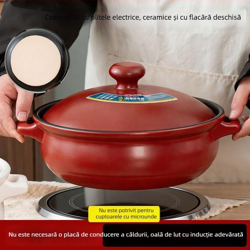 Oală ceramică pentru gătit, compatibilă cu inducția, plită ceramică electrică și plită pe gaz; rezistentă la temperaturi; capacitate 3.1–5 L