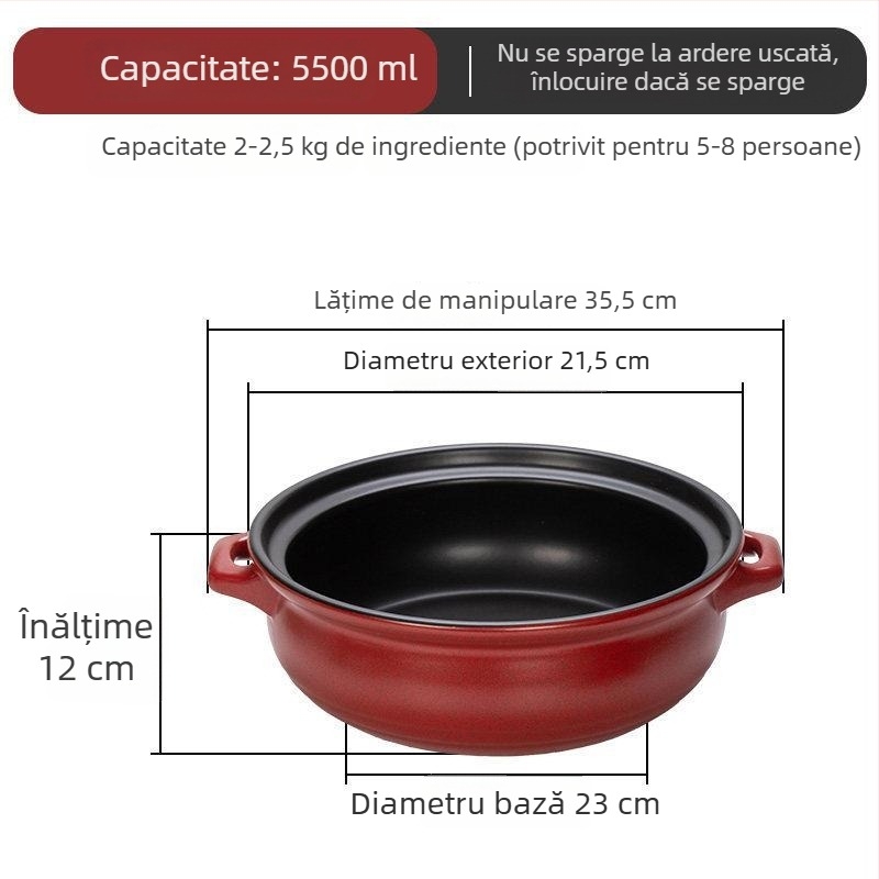 Oală ceramică pentru gătit, compatibilă cu inducția, plită ceramică electrică și plită pe gaz; rezistentă la temperaturi; capacitate 3.1–5 L