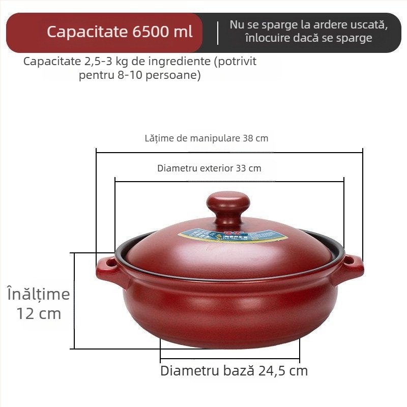 Oală ceramică pentru gătit, compatibilă cu inducția, plită ceramică electrică și plită pe gaz; rezistentă la temperaturi; capacitate 3.1–5 L