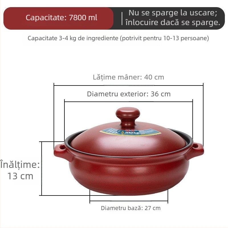 Oală ceramică pentru gătit, compatibilă cu inducția, plită ceramică electrică și plită pe gaz; rezistentă la temperaturi; capacitate 3.1–5 L