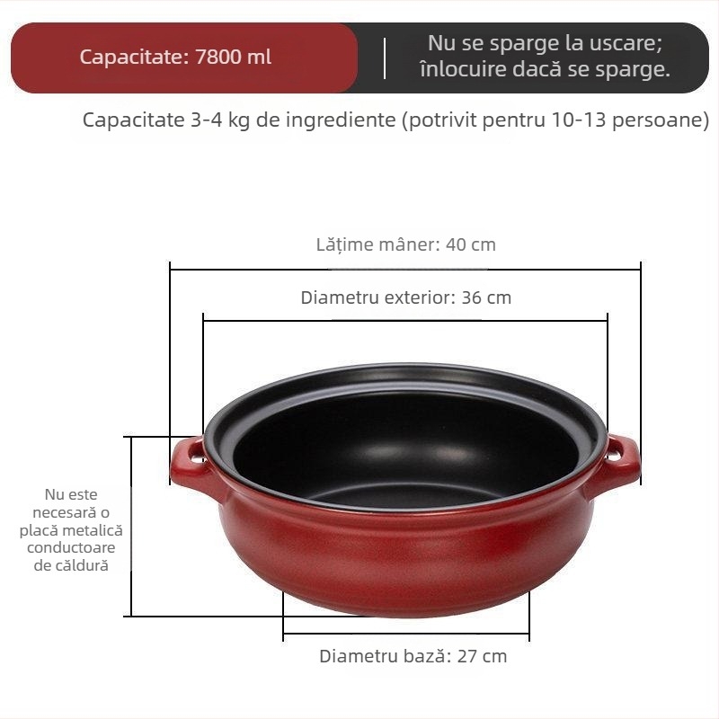 Oală ceramică pentru gătit, compatibilă cu inducția, plită ceramică electrică și plită pe gaz; rezistentă la temperaturi; capacitate 3.1–5 L