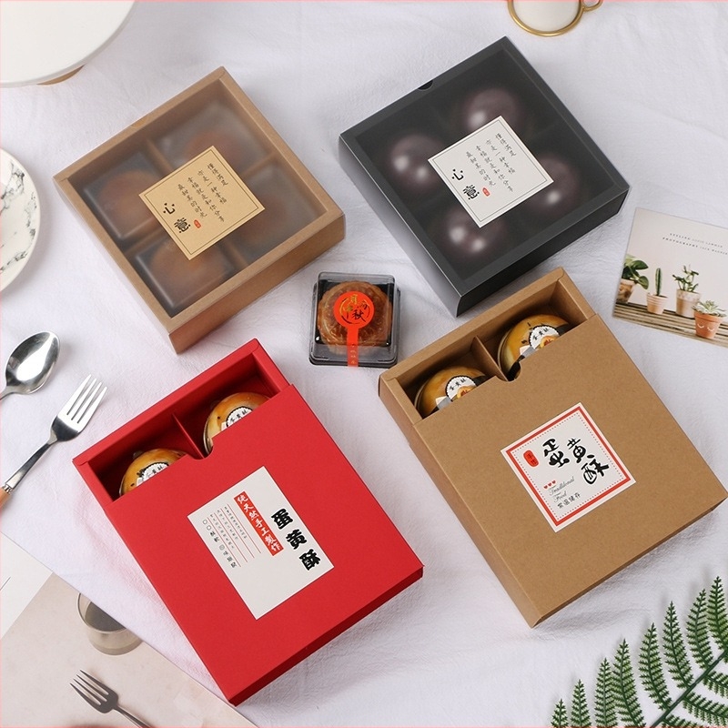 Set de 4 cutii pentru mooncake cu crustă de gheață, 80 g fiecare, finisaj mat transparent, culoare solidă, din hârtie, aproximativ 7,3 × 7,3 × 5 cm.