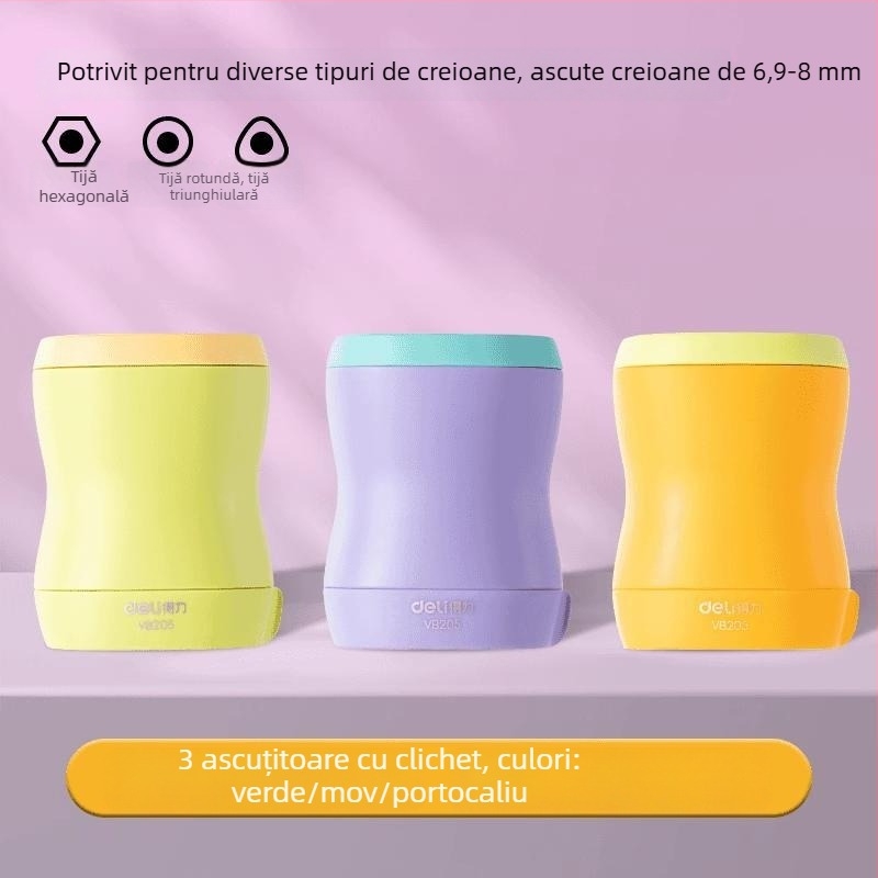 Deli VB205 Ascuțitor de creioane cu mecanism ratchet pentru copii