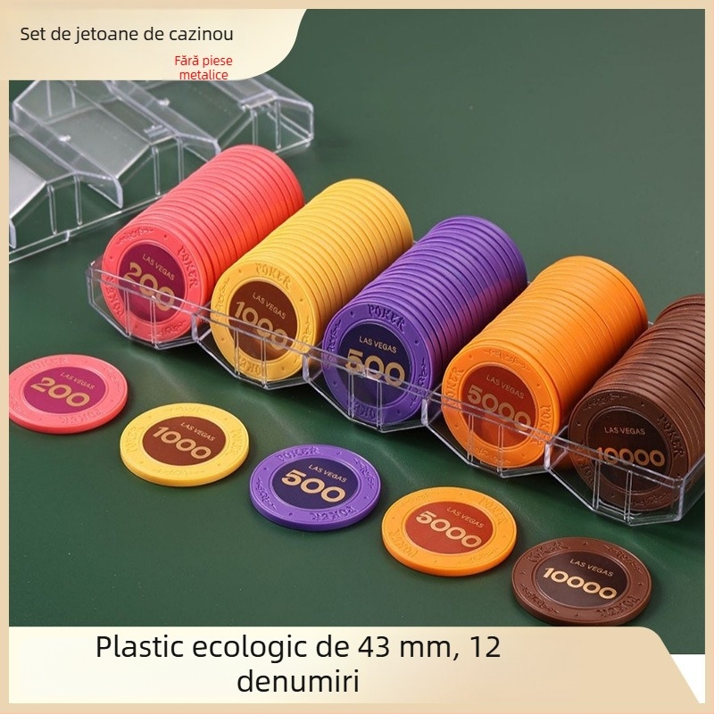 Jetoane din plastic lut pentru poker Texas Hold'em, Mahjong și sălile de jocuri; 43 mm, set de 12 culori; jetoane de joc pentru divertisment și recompense