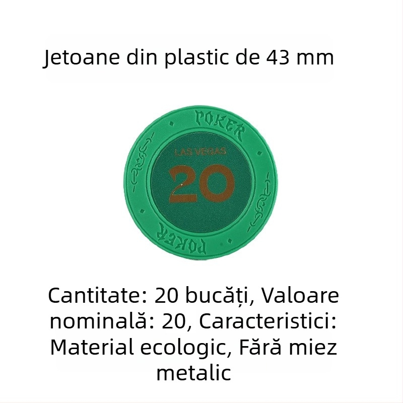 Jetoane din plastic lut pentru poker Texas Hold'em, Mahjong și sălile de jocuri; 43 mm, set de 12 culori; jetoane de joc pentru divertisment și recompense
