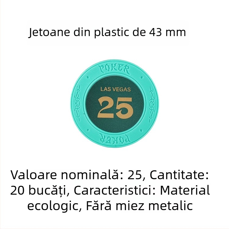 Jetoane din plastic lut pentru poker Texas Hold'em, Mahjong și sălile de jocuri; 43 mm, set de 12 culori; jetoane de joc pentru divertisment și recompense