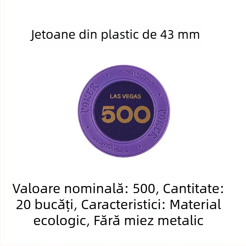 Jetoane din plastic lut pentru poker Texas Hold'em, Mahjong și sălile de jocuri; 43 mm, set de 12 culori; jetoane de joc pentru divertisment și recompense